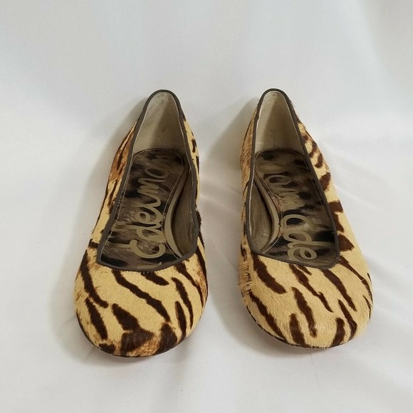 Sam Edelman JOYA Calf Hair Tiger Print Spike Heel Hidden Low Wedge Ballet Flats - Picture 1 of 11